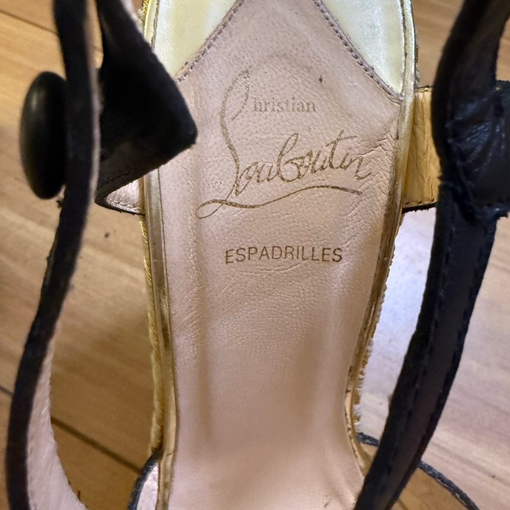 Christian Louboutin Trotolita Black and Gold Leopard Wedges 7.5 / 38.5 - Picture 13 of 16